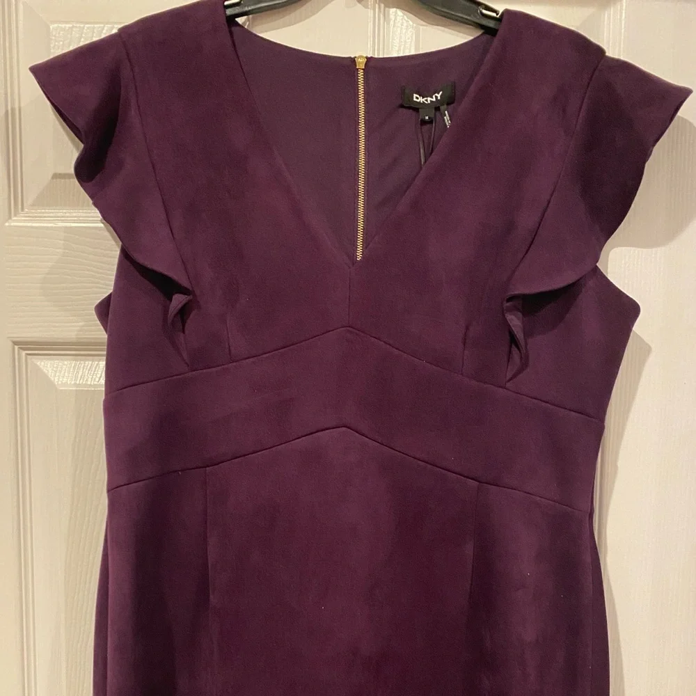 DKNY Ruffled Cap-Sleeve Sheath Dress Aubergine Purple - Picture 5 of 8